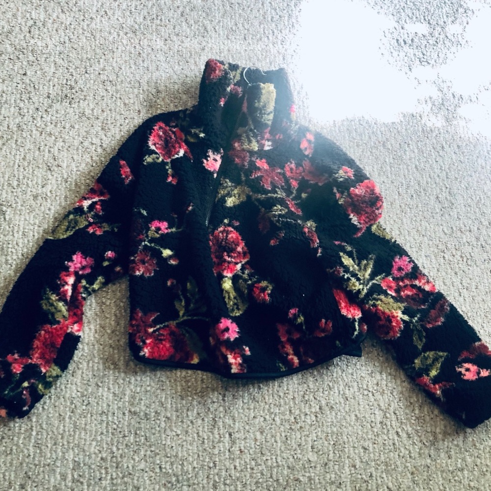 Wild Fable Cropped Floral Zip Up Fleece